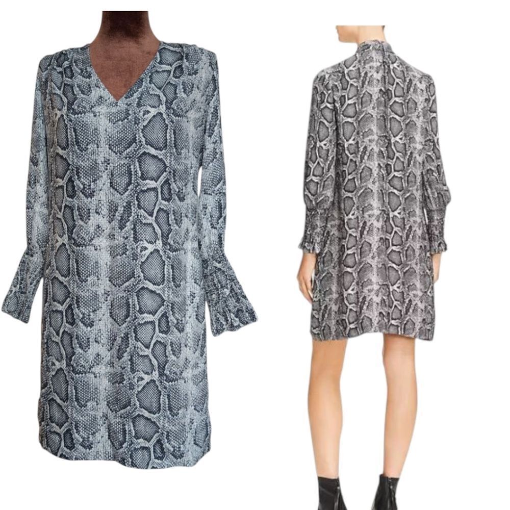 Rebecca Taylor Silk Grey Snakeskin Print V-Neck Dress Size 0
